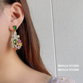 Multicolor Gemstone Crystal Floral Decor Statement Earrings Multicolor